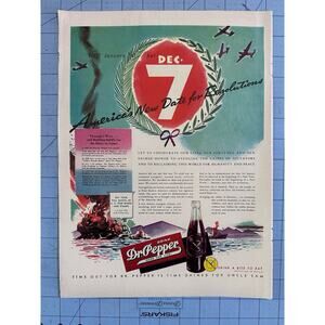 Vintage Print Ad 1942 Dr. Pepper December 7th Date of Resolutions Buy War Bonds